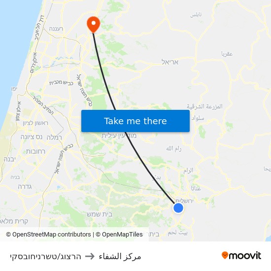 הרצוג/טשרניחובסקי to مركز الشفاء map