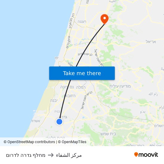 מחלף גדרה לדרום to مركز الشفاء map