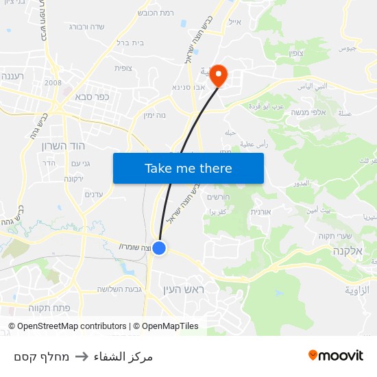 מחלף קסם to مركز الشفاء map