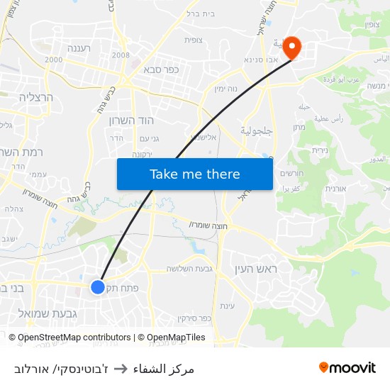 ז'בוטינסקי/ אורלוב to مركز الشفاء map