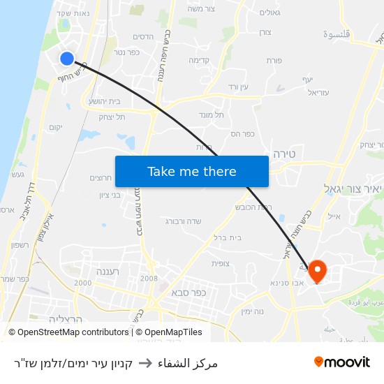 קניון עיר ימים/זלמן שז''ר to مركز الشفاء map