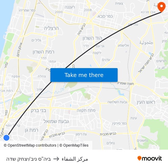 ביה''ס ניב/יצחק שדה to مركز الشفاء map