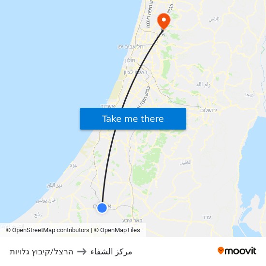 הרצל/קיבוץ גלויות to مركز الشفاء map