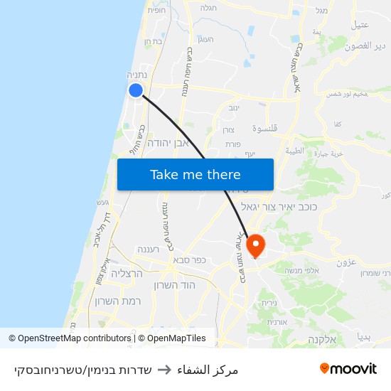 שדרות בנימין/טשרניחובסקי to مركز الشفاء map