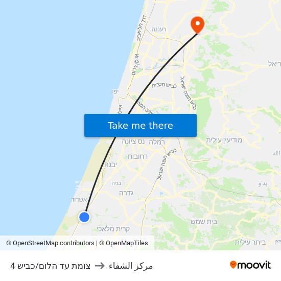 צומת עד הלום/כביש 4 to مركز الشفاء map