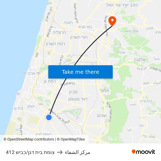 צומת בית דגן/כביש 412 to مركز الشفاء map