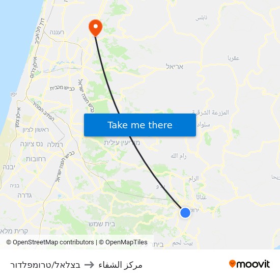 בצלאל/טרומפלדור to مركز الشفاء map