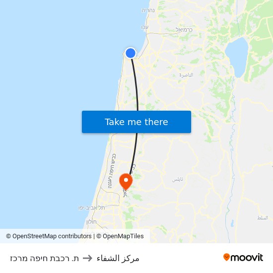 ת. רכבת חיפה מרכז to مركز الشفاء map