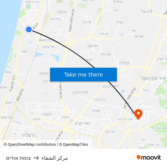 צומת אודים to مركز الشفاء map