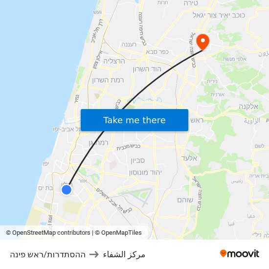 ההסתדרות/ראש פינה to مركز الشفاء map