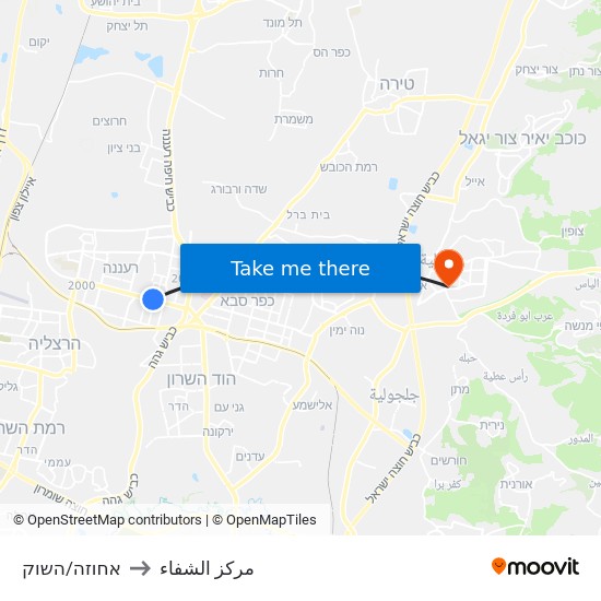 עיריית רעננה/אחוזה to مركز الشفاء map