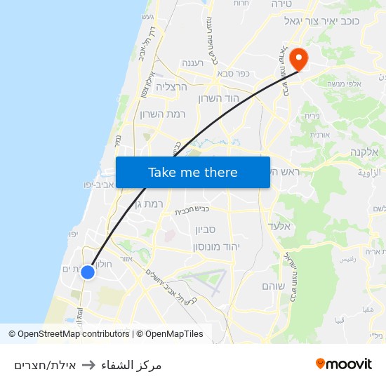 אילת/חצרים to مركز الشفاء map