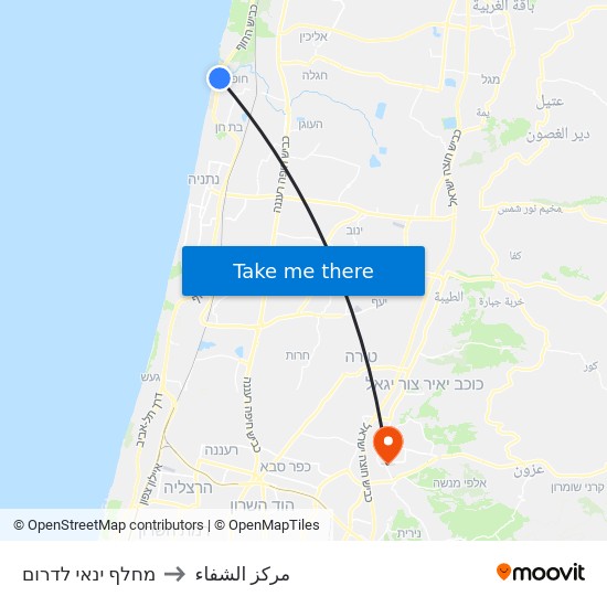 מחלף ינאי לדרום to مركز الشفاء map