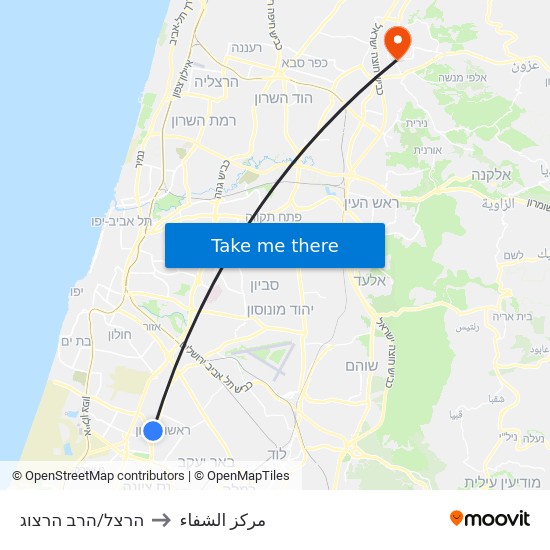 הרצל/הרב הרצוג to مركز الشفاء map