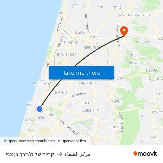קריית שלום/דרך בן צבי to مركز الشفاء map