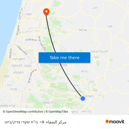 בי''ח שערי צדק/בייט to مركز الشفاء map