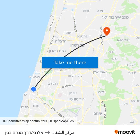 אלנבי/דרך מנחם בגין to مركز الشفاء map