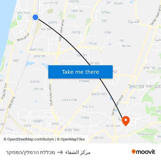 מכללת הרמלין/המחקר to مركز الشفاء map