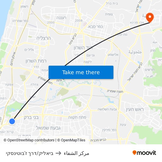 ביאליק/דרך ז'בוטינסקי to مركز الشفاء map