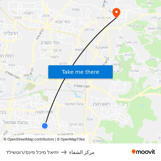 יחיאל מיכל פינס/רוטשילד to مركز الشفاء map
