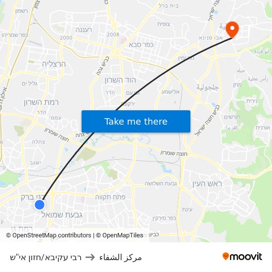 רבי עקיבא/חזון אי''ש to مركز الشفاء map