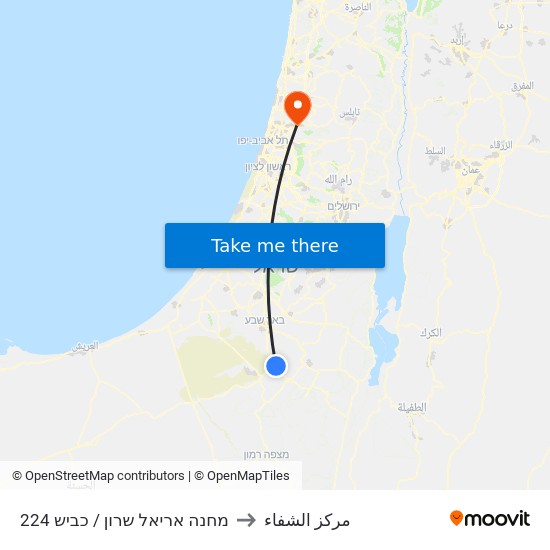 מחנה אריאל שרון / כביש 224 to مركز الشفاء map