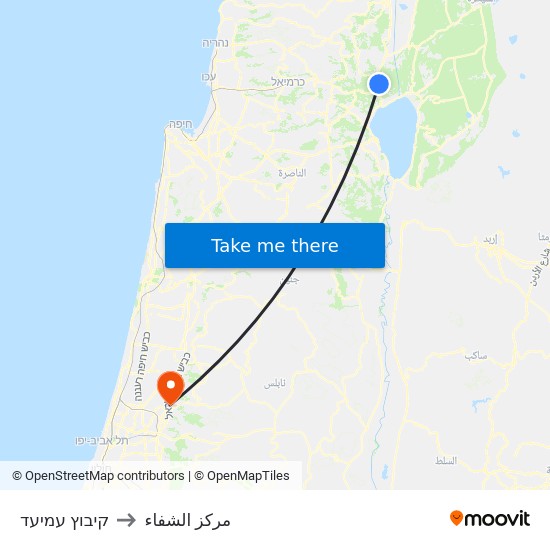 קיבוץ עמיעד to مركز الشفاء map