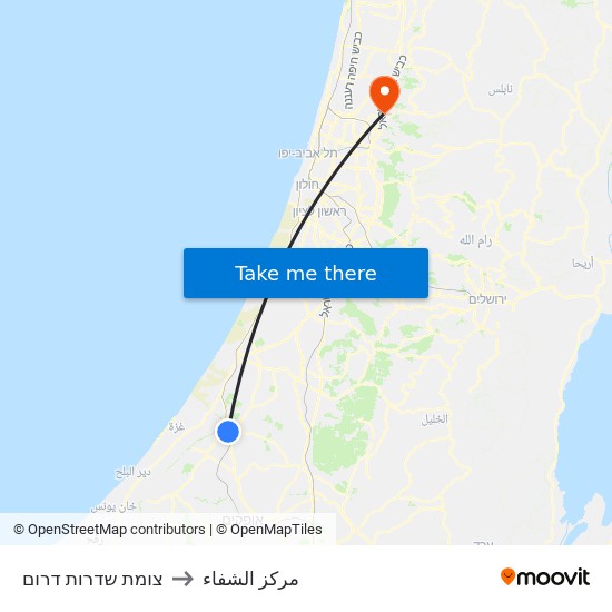 צומת שדרות דרום to مركز الشفاء map