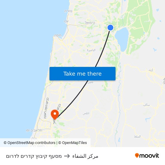 מסעף קיבוץ קדרים לדרום to مركز الشفاء map