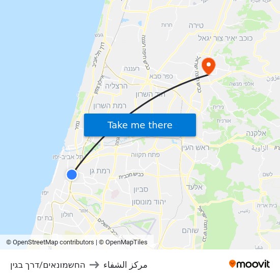 החשמונאים/דרך בגין to مركز الشفاء map