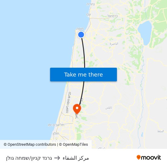 גרנד קניון/שמחה גולן to مركز الشفاء map