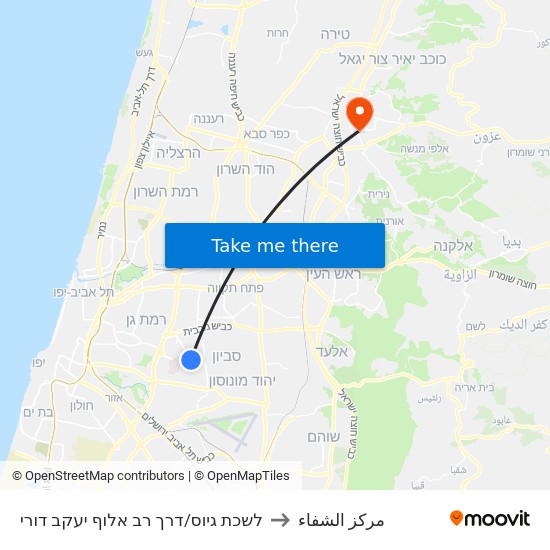 לשכת גיוס/דרך רב אלוף יעקב דורי to مركز الشفاء map