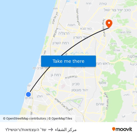 ת.רק''ל העצמאות to مركز الشفاء map