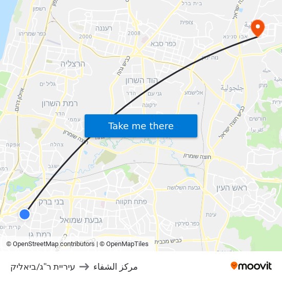 עיריית ר''ג/ביאליק to مركز الشفاء map