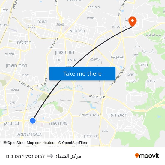 ז'בוטינסקי/הסיבים to مركز الشفاء map