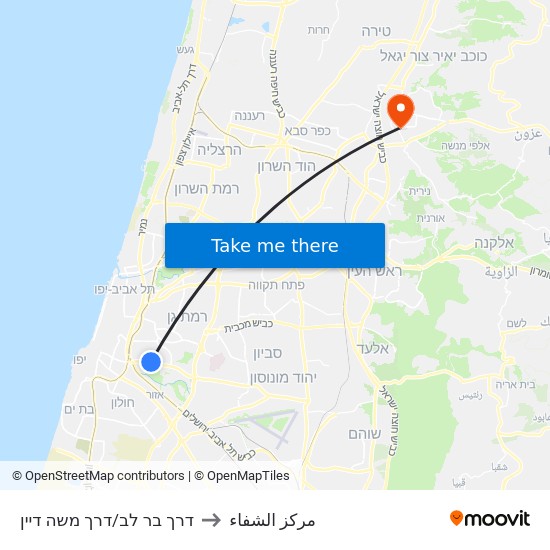 דרך בר לב/דרך משה דיין to مركز الشفاء map