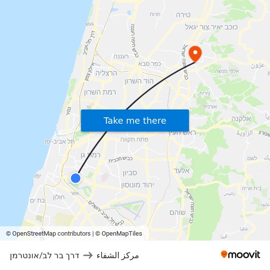 דרך בר לב/אונטרמן to مركز الشفاء map