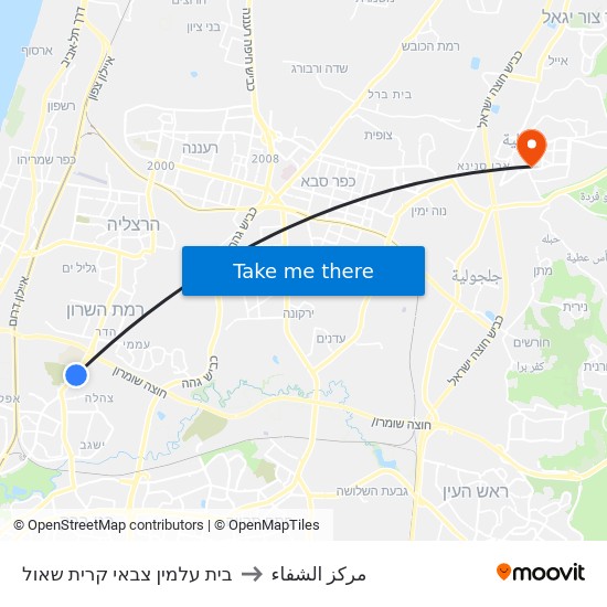 בית עלמין צבאי קרית שאול to مركز الشفاء map