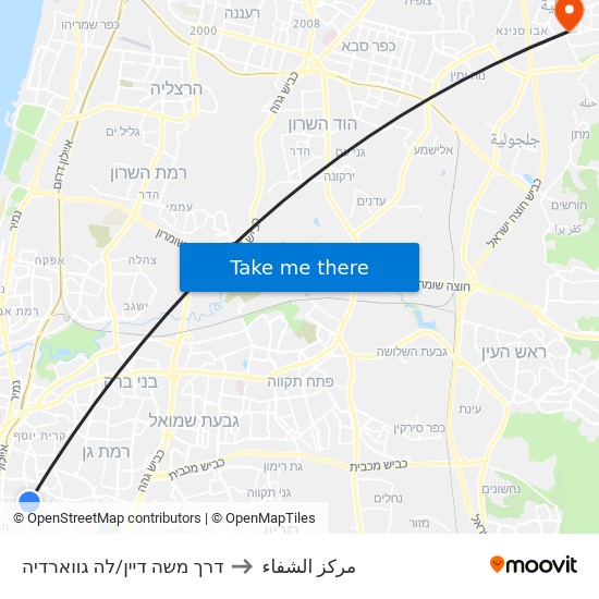 דרך משה דיין/לה גווארדיה to مركز الشفاء map