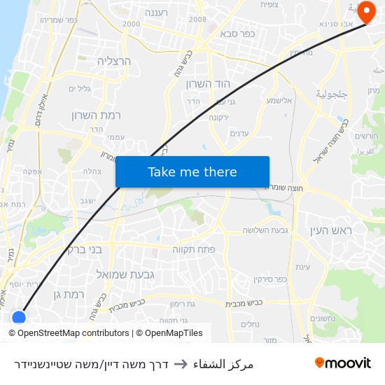 דרך משה דיין/משה שטיינשניידר to مركز الشفاء map