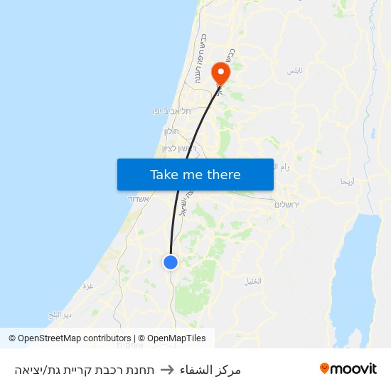 תחנת רכבת קריית גת/יציאה to مركز الشفاء map