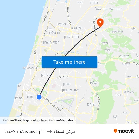 דרך השבעה/המלאכה to مركز الشفاء map