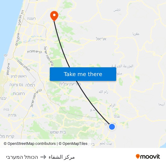 הכותל המערבי to مركز الشفاء map