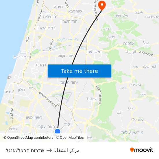 שדרות הרצל/אנגל to مركز الشفاء map