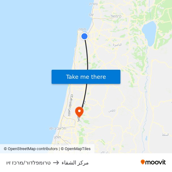 טרומפלדור/מרכז זיו to مركز الشفاء map