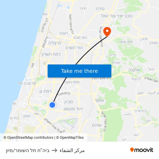 ביה''ח תל השומר/מיון to مركز الشفاء map