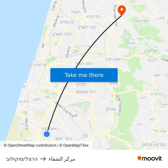 הרצל/סוקולוב to مركز الشفاء map