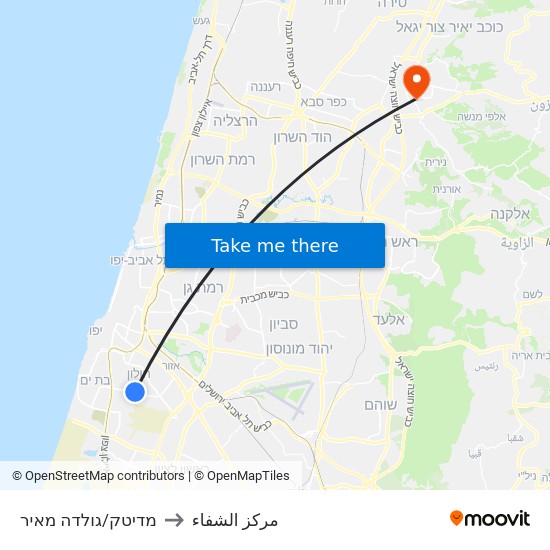 מדיטק/גולדה מאיר to مركز الشفاء map