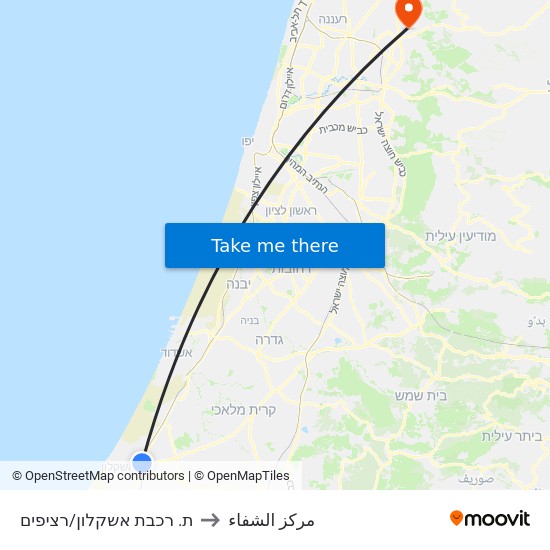 ת. רכבת אשקלון/רציפים to مركز الشفاء map