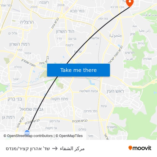 שד' אהרון קציר/מנדס to مركز الشفاء map